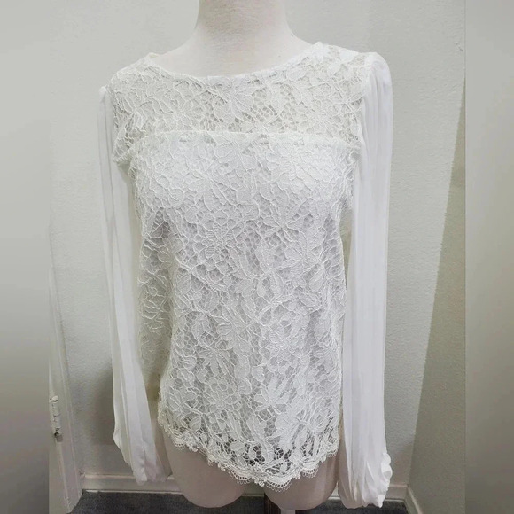 halogen‎ Medium Pleated Sleeve Lace Blouse in New Ivory - Picture 3 of 7